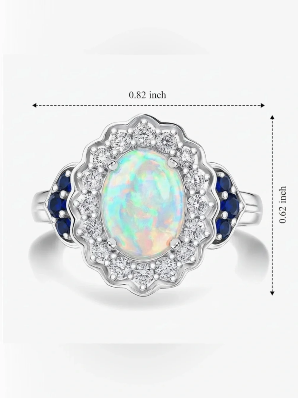 DJoy Womens Welo Opal/Sapphire Opaline Halo Blossom Ring Sterling Silver Size 6